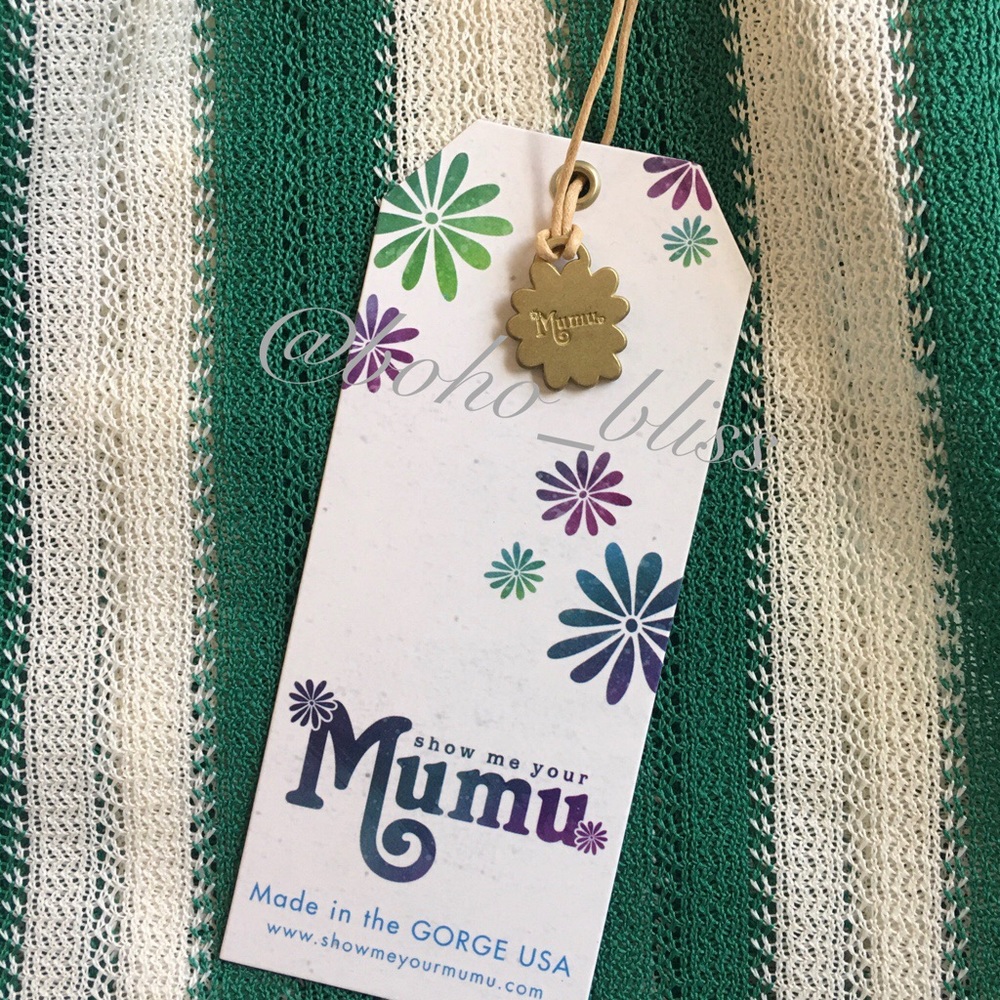 SHOW ME YOUR MUMU | Wide Leg Slit Hem Pants Green & White NWT - Picture 5 of 5